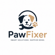 Logo of PawFixer with a dog and paw design on a white background